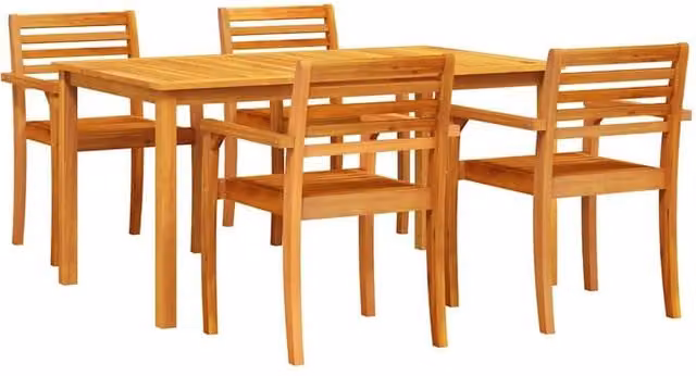 Berkfield Home 5-Piece Modern Garden Dining Set in Brown Solid Acacia Wood – 1
