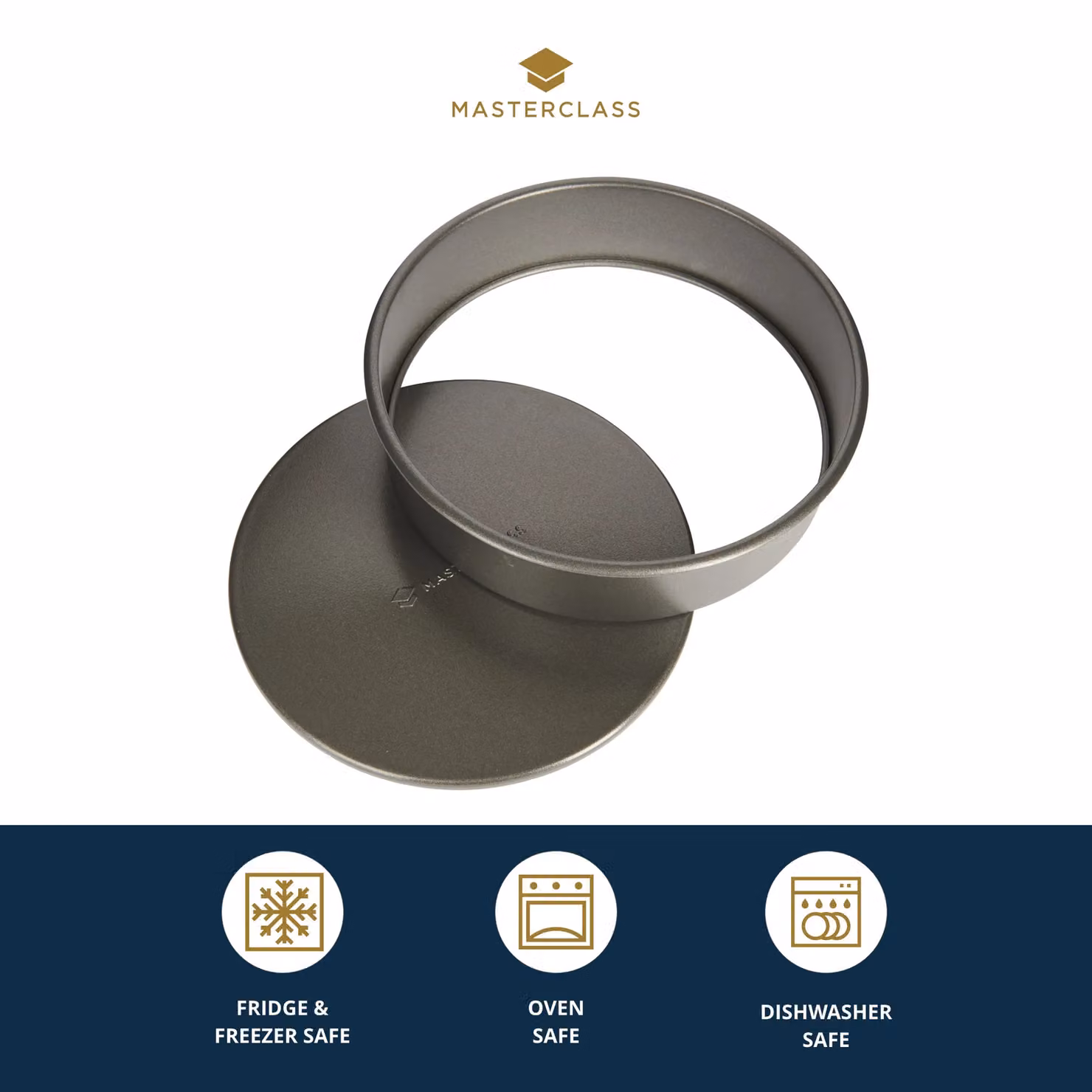 MasterClass Non-Stick Round Carbon Steel Loose Base Cake Tin, Grey, 18cm – 7