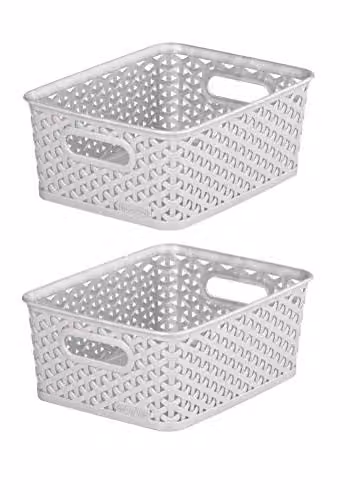 Curver 2 Pack Grey Open Weave Plastic Baskets, 8L