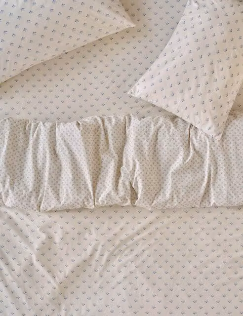 Piglet In Bed Martha Floral Pure Cotton Duvet Cover in Light Blue Mix