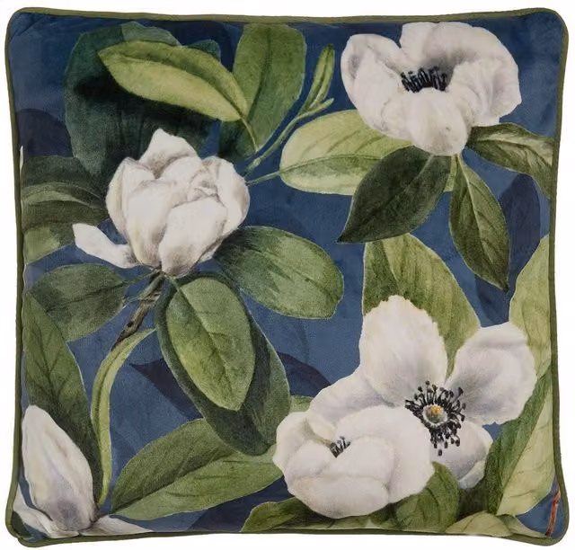 Soiree Alaya Floral Velvet Filled Cushion in Petrol Blue, W/D/H: 43 x 43 x 43 cm – 1