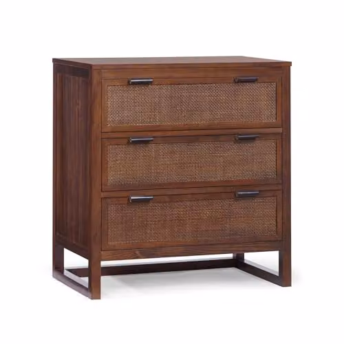 Teamson Home Hatteras Mid-Century Bedroom Dresser in Walnut and Brown Wood with Rattan Details – 1