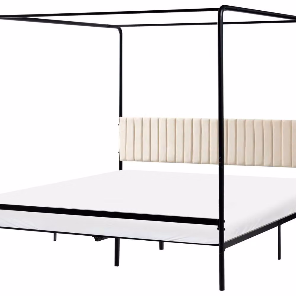 Wyld and Coco Luxe Canopy Bed in Black Metal with Upholstered Headboard, W/D/H: 180 x 200 x 170 cm – 2