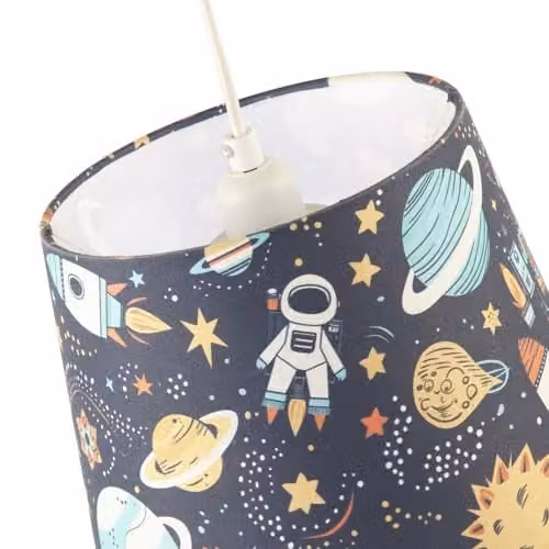 Happy Homewares Modern Space Themed Childrens Cylinder Lamp Shade in Blue, White and Multicolour, W/D/H: 19 x 19 x 25 cm – 2
