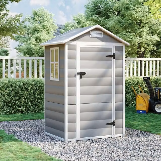 Lifeideas Grey Plastic Gable Roof Tool Storage Shed with Window and Lock, Height: 134 cm