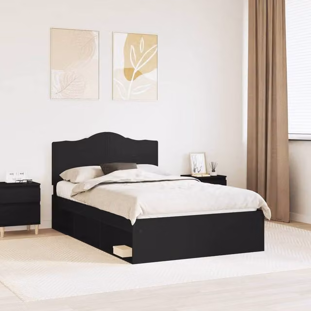 Berkfield Home Modern Black Bed Frame with Headboard in Pine Wood, W/D/H: 120 x 200 cm – 1