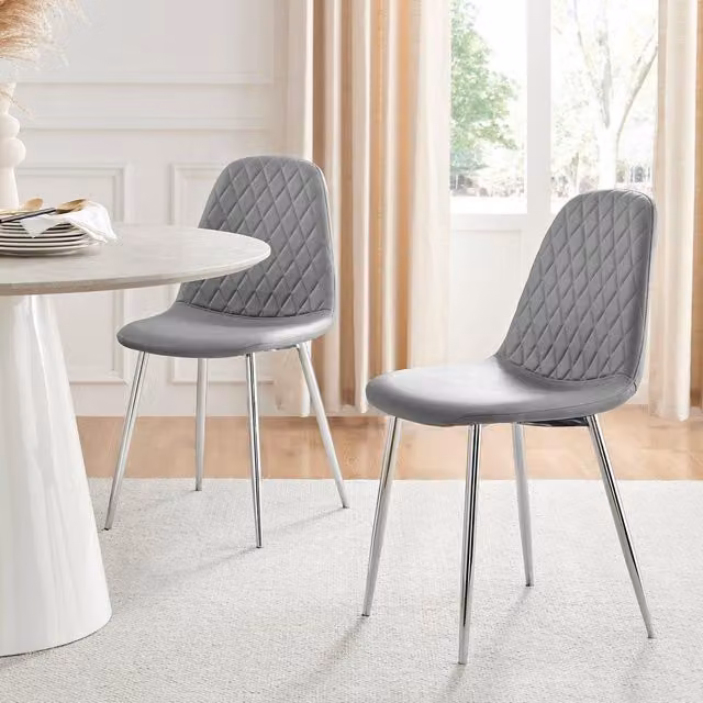 FurnitureboxUK Set of 2 Corona Grey Faux Leather Dining Chairs with Silver Metal Legs – 2