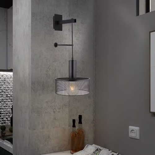 Globo Lighting Black Matt Metal Wall Lamp for Bedrooms, H 57 cm – 3