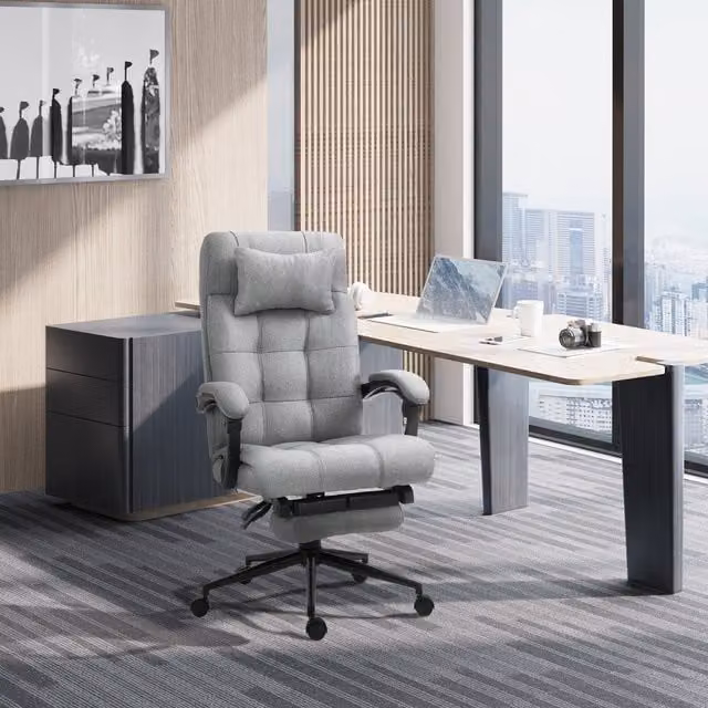Vinsetto Ergonomic Fabric Office Chair with Headrest and Armrests in Grey – 1