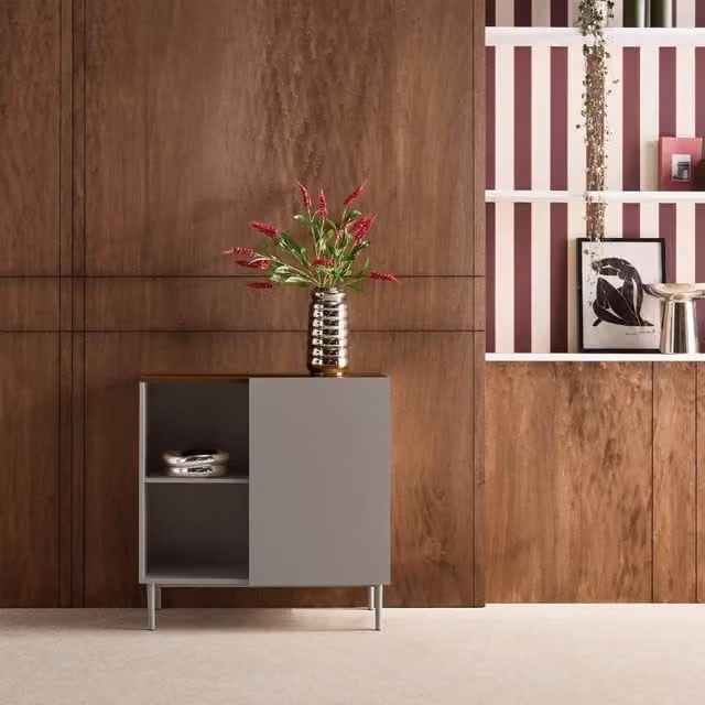sweeek Modern 1-Door Sideboard Storage Unit in Grey and Walnut with Metal and MDF Construction