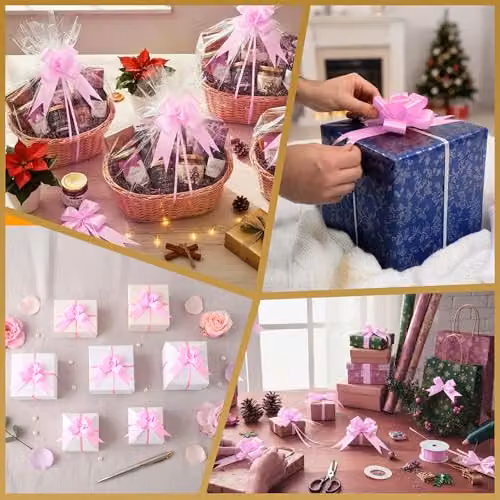 Shatchi 20pcs Light Pink Pull Bows, 5cm Diameter for Gift Wrapping and Decorations – 5