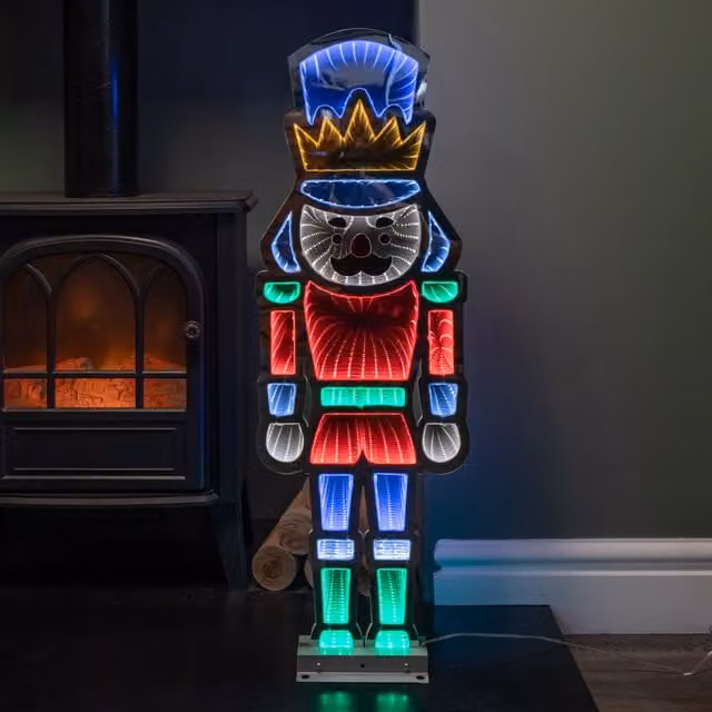 Samuel Alexander Multi-coloured LED Infinity Nutcracker Christmas Decoration with Metal Base, Height: 74 cm