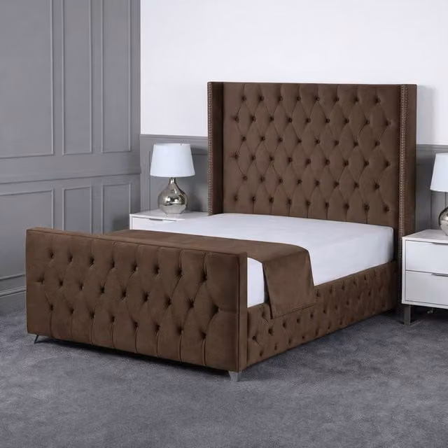 Living Comfort Bedz Executive Luxe Upholstered Gas Lift Storage Bed in Brown, Single, W/D/H: 90 x 200 cm