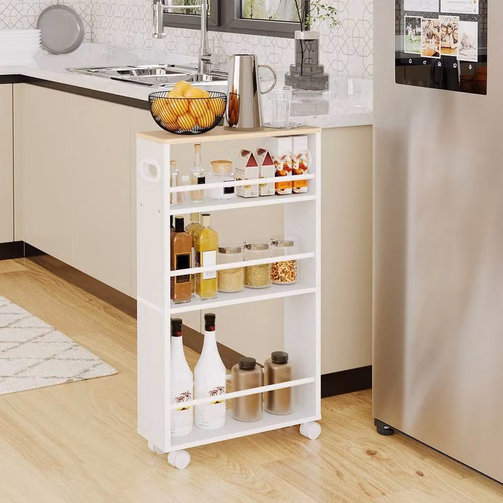 FLAVORA Rolling Utility Storage Trolley Cart with Handle, White, W/D/H: 50 x 50 x 50 cm – 2