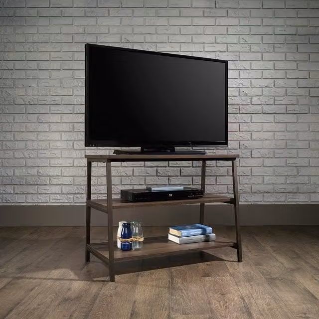 Teknik Industrial Style Brown Oak Wood TV Stand with Media Compartments
