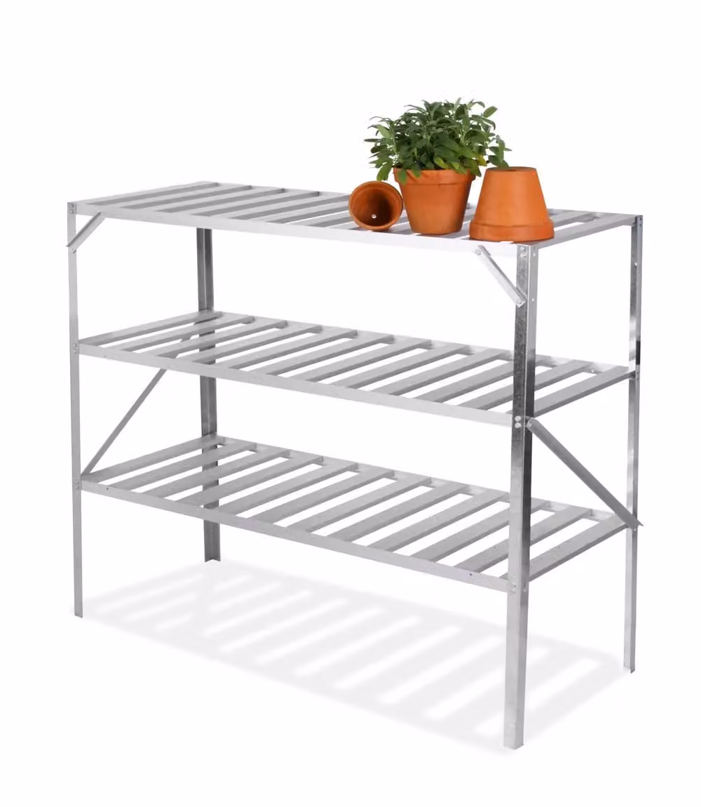 Primrose Traditional 3 Tier Greenhouse Staging Shelf Workbench in Silver, Width: 126 cm – 2