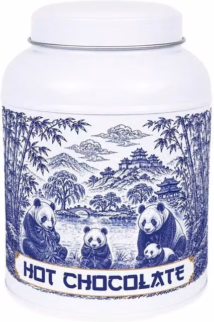 Purely Home Forest Pandas Hot Chocolate Metal Storage Tin in Blue and White