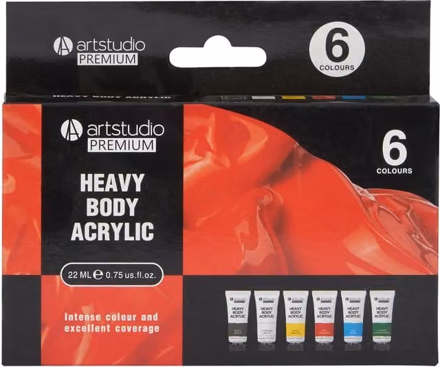 Art Studio Premium 6 Piece Heavy Body Acrylic Paint Set in Multicolour