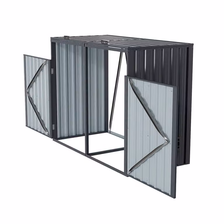 PAWNORA Double Bin Storage Metal Dustbin Shed Cover in Dark Grey