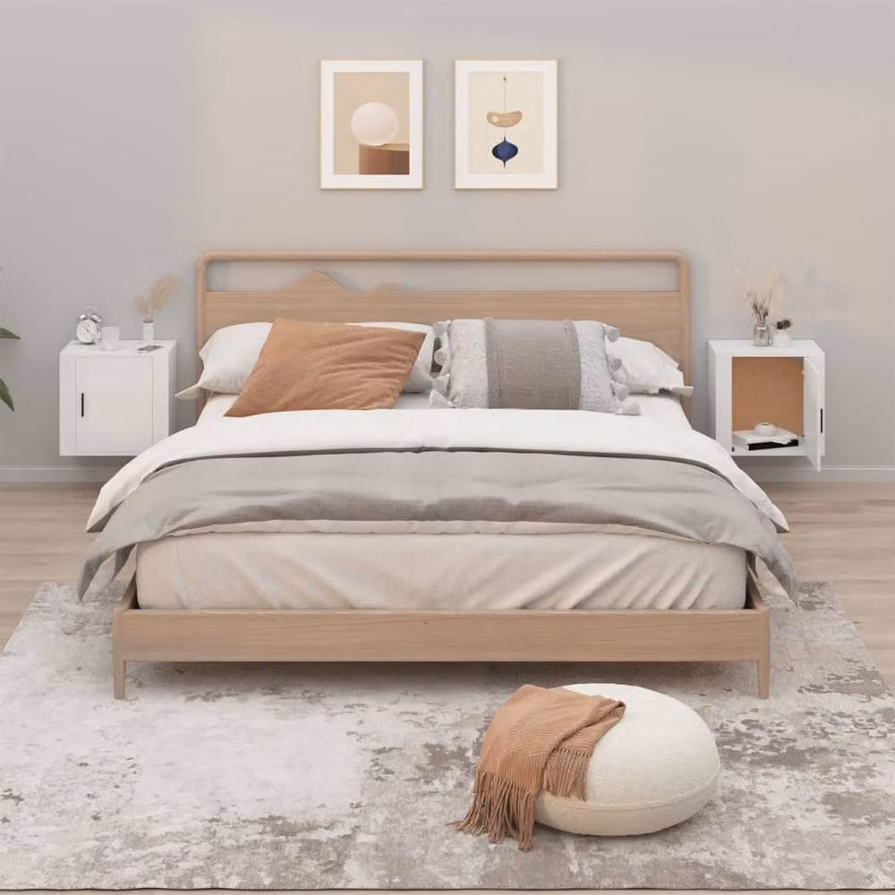 Berkfield Home Set of 2 Wall-mounted Bedside Cabinets in White, W: 50 cm, D: 30 cm, H: 47 cm – 2