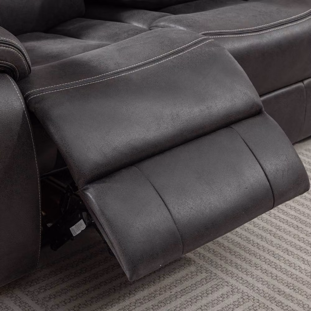 Furnishings For Less UK Tokyo Grey Leatheraire 2 Seater Electric Recliner Sofa with USB Charging and Cup Holders – 3