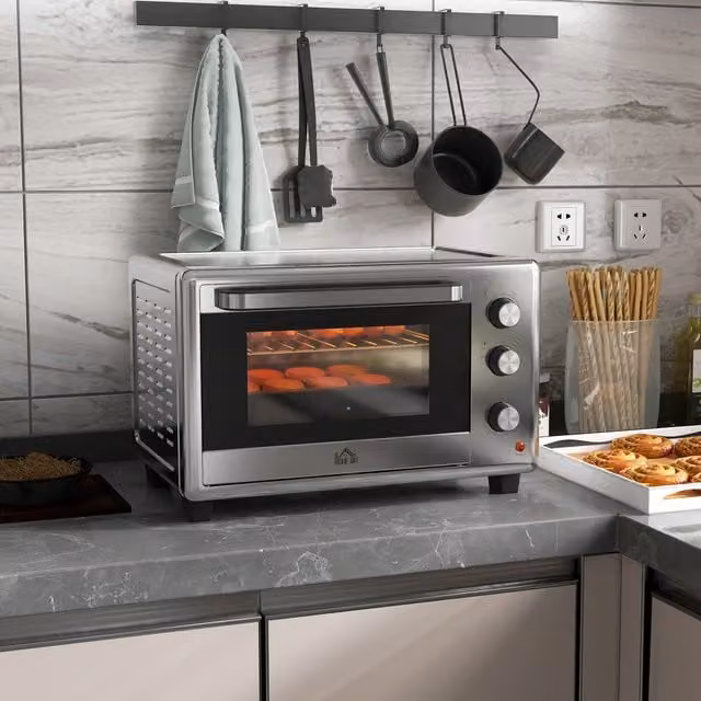 HOMCOM 30L Mini Oven with Grill and Timer, Silver