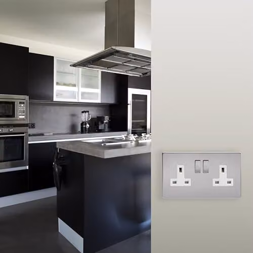Varilight 2-Gang 13 Amp Double Switched Socket in White, Silver and Grey – 2