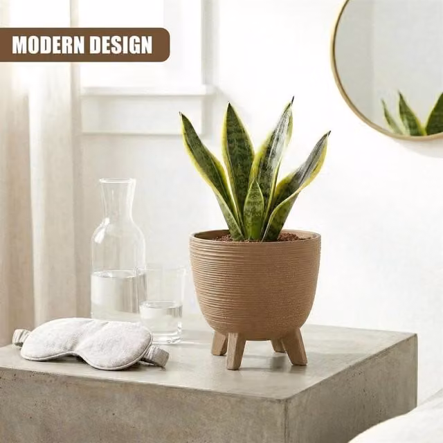 EONLION Brown Ceramic Round Plant Pot with Legs for Tabletop, Diameter: 23.6 cm – 1