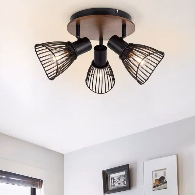 COSYLYTE Hadley 3 Light Spotlight with Wooden Backplate in Black and Wood