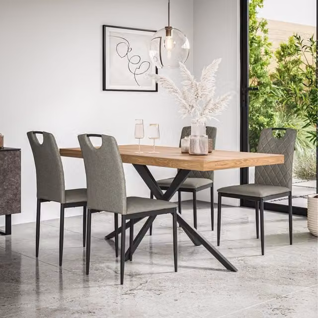 More4Homes Donni Dining Set with Oak Effect Rectangular Table and 4 Grey Monza Linen Chairs