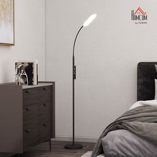 HOMCOM LED Floor Lamp in Black with Remote and Touch Control, Steplessly Dimmable and Height Adjustable – 2