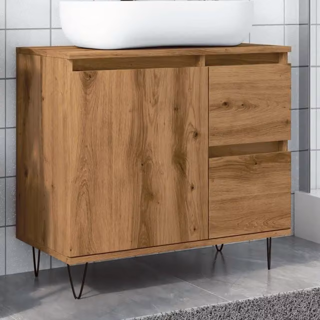 Berkfield Home Artisan Oak Sink Cabinet in Brown, W/D/H: 65 x 33 x 60 cm