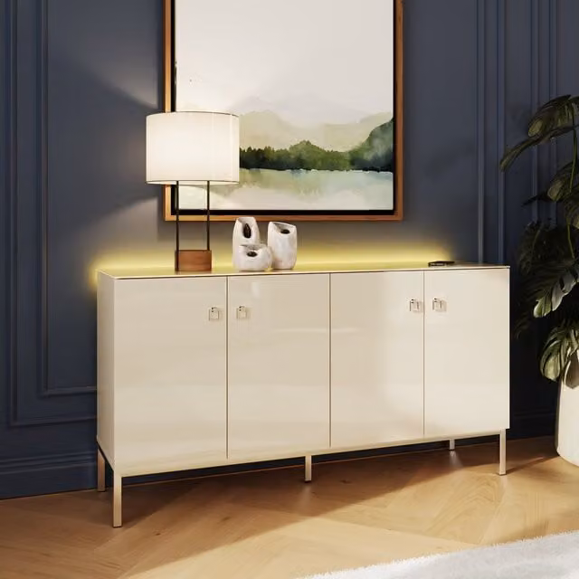 Frank Olsen Lyra Sideboard in Alabaster with Integrated Lighting and Glossy Glass and Metal Details