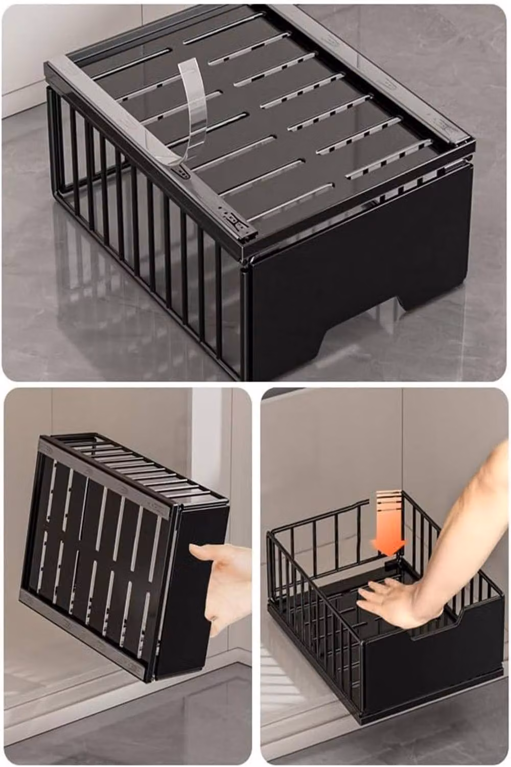 London Boutique Adjustable Metal Pull Out Kitchen Drawer Organizer Basket, Black – 5