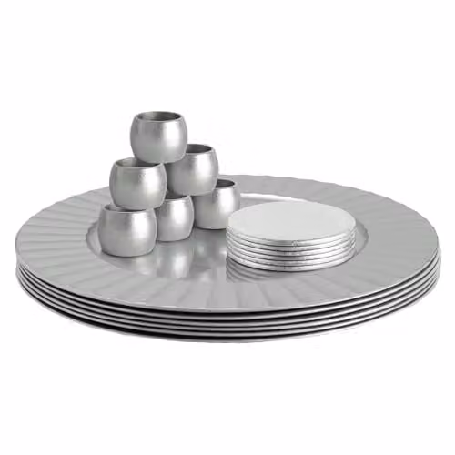 Argon Tableware 18-Piece Silver Melamine Round Charger Plate Set, Diameter: 33 cm – 1