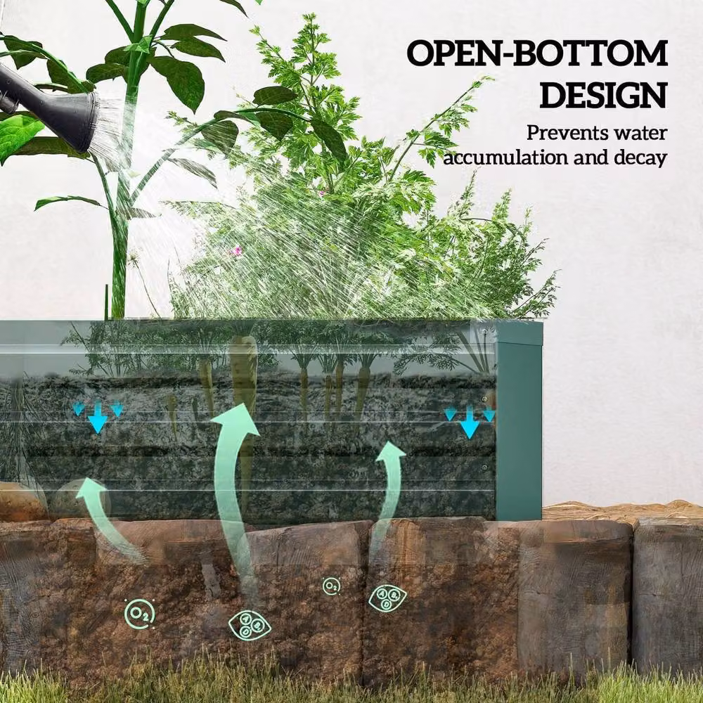 NESTLUNE Green Galvanised Steel Raised Bed for Your Garden – 4