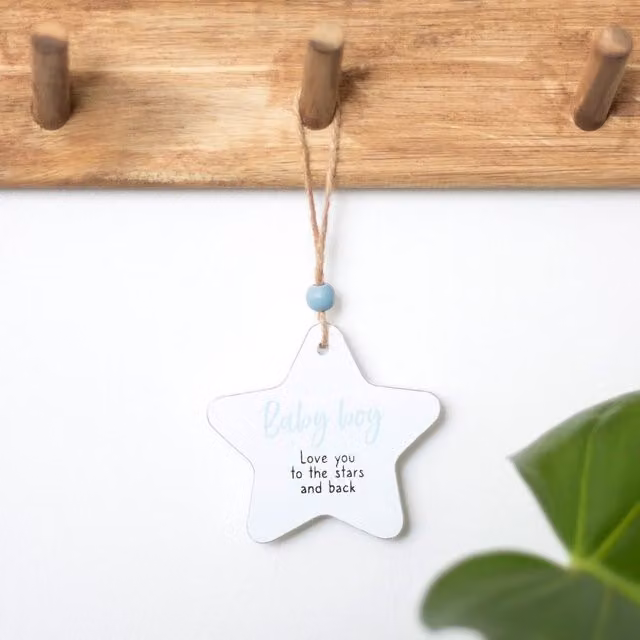 Kingsbury Gifts White Hanging Star Sentiment Sign for Baby Boys, 8 cm