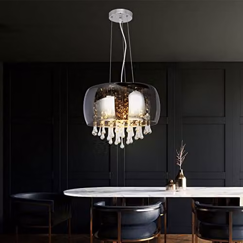 Globo Lighting Crystal Hanging Lamp Chrome and Transparent Glass Ceiling Light Fixture 15809H – 5