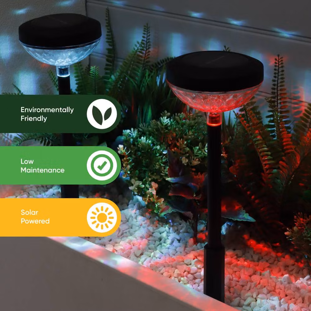 Gardenwize Pack of 2 Multi-Coloured Solar LED Garden Stake Path Lights in Black – 3