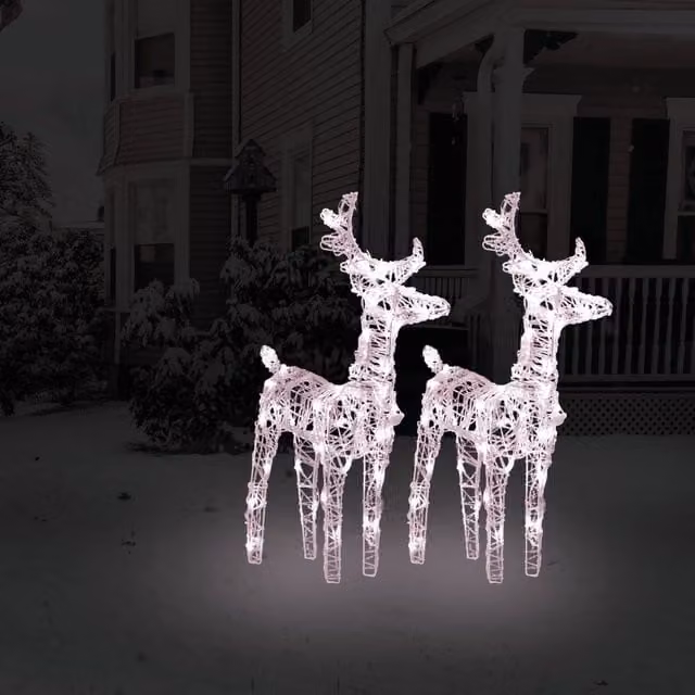 Berkfield Home Christmas Reindeers Set of 2, Warm White 80 LEDs, Acrylic Tabletop Decoration – 1