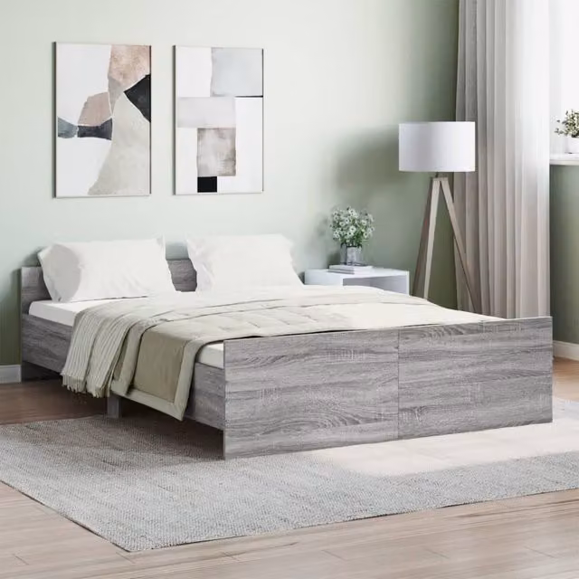Berkfield Home Bed Frame with Headboard and Footboard in Grey Sonoma, W/D/H: 140 x 190 cm