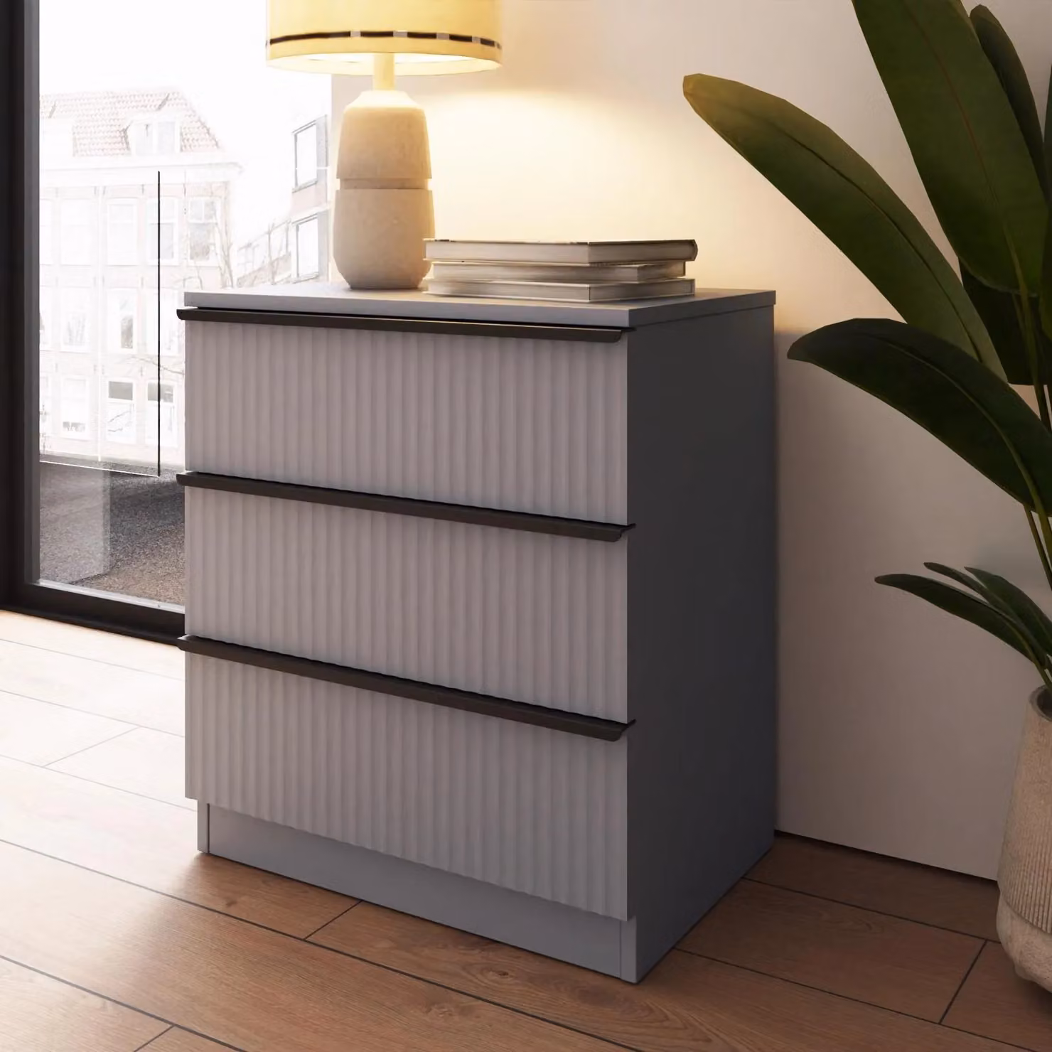 FWStyle Lania Fluted 3 Drawer Bedroom Chest of Drawers in Dark Grey – 2