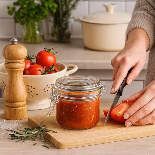 Argon Tableware Glass Storage Jars with Airtight Stainless Steel Clip Lids, 200ml, Set of 6, Transparent with Orange Seals – 4