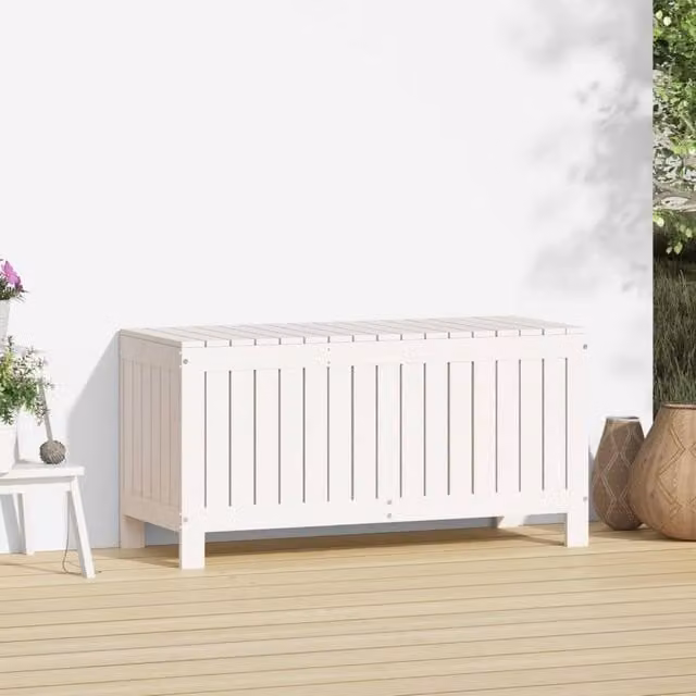 Berkfield Home Garden Storage Box in White Solid Pine Wood, W/D/H: 108 x 42.5 x 54 cm