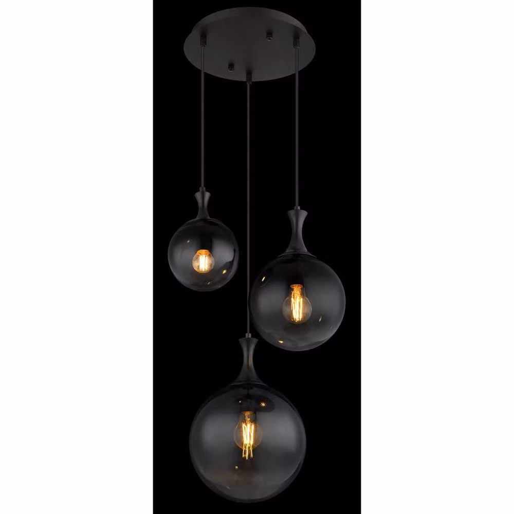 Netlighting Dalton Cluster Pendant Light with Matt Black Metal and Smoke Grey Glass Spheres, 3x E27 – 2