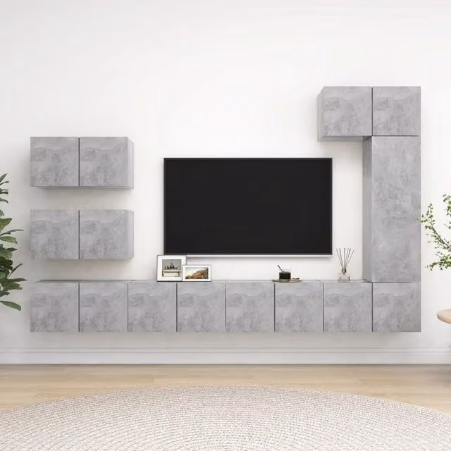 Berkfield Home 8 Piece Modern Concrete Grey MDF TV Cabinet Set for your Living Room