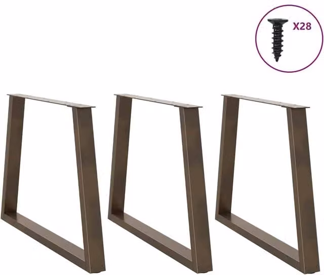 Berkfield Home Modern V-Shape Dining Table Legs, 3 Piece Set, Brown Matt Metal