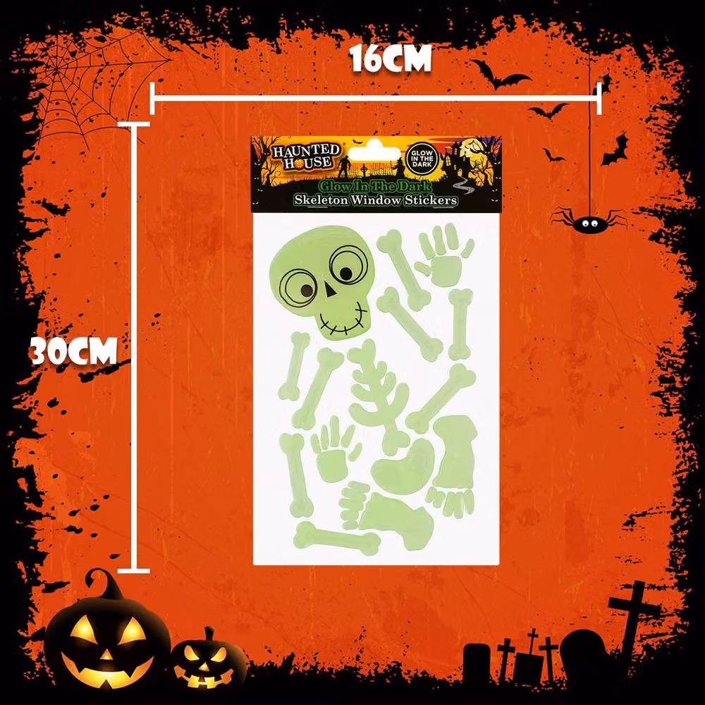 VFM e-Store Halloween Glow Skeleton Gel Window Stickers in Green – 2