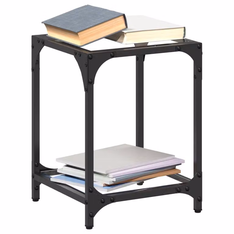 Berkfield Home Set of 2 Modern Square Coffee Tables with Transparent Glass Tops and Steel Legs, W/D/H: 30 x 30 x 40 cm