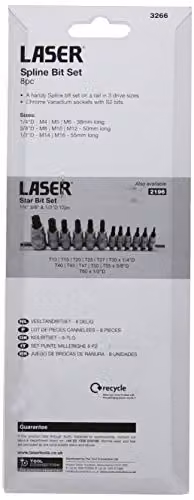 Laser 3266 8pc Spline Socket Bit Set in Silver, Made from S2 Steel and Chrome Vanadium, with 1/4", 3/8" and 1/2" Drives – 2